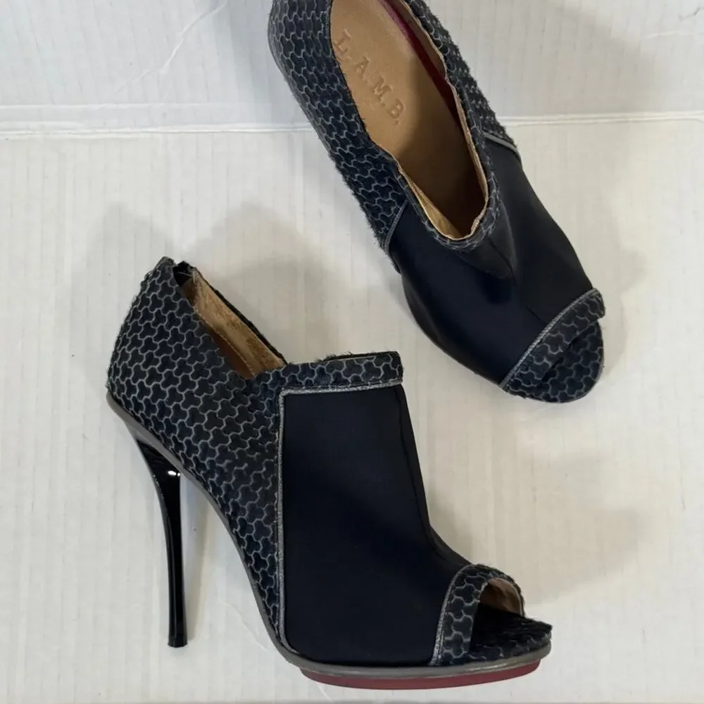 LAMB Black Leather Peep Toe Pumps Heels Womens 9.5 Stilettos Luxury Shoeties